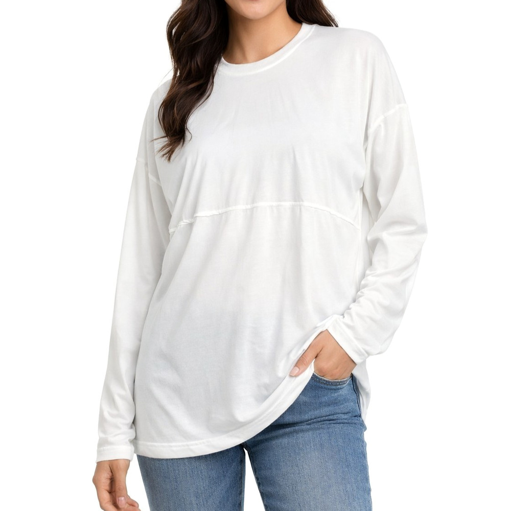 Spirit Jersey‎ Oversized Top Womens M White Lightweight Semi Sheer Long Sleeves